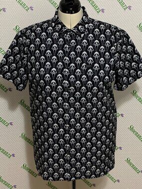 Retro Rifle Button Down Shirt Ghostface Short Sleeve Scream Black White Mens 3XL
